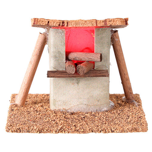 Four avec bois et lumière LED crèche 12 cm 10x10x5 cm 1
