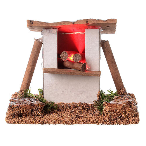 Wood oven figurine with LED house for nativity scene 12 cm 10x10x5cm 1