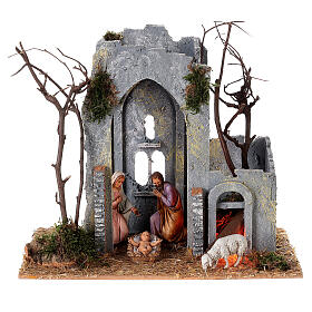 Nineteenth century tower with fire effect for Moranduzzo Nativity Scene with 10 cm characters 20x25x15 cm
