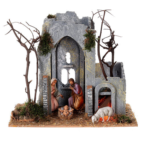 Nineteenth century tower with fire effect for Moranduzzo Nativity Scene with 10 cm characters 20x25x15 cm 1