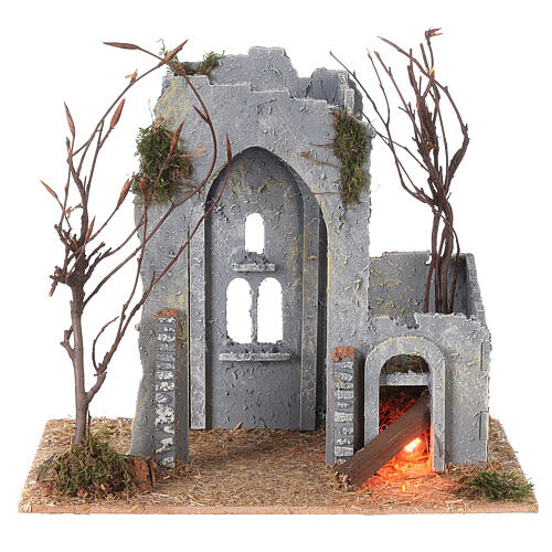 Nineteenth century tower with fire effect for Moranduzzo Nativity Scene with 10 cm characters 20x25x15 cm 5