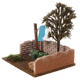 Décor jardin avec linge étendu crèche 10 cm 20x20x15 cm