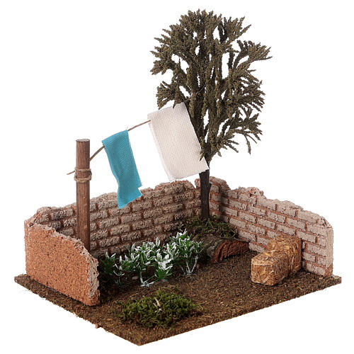 Décor jardin avec linge étendu crèche 10 cm 20x20x15 cm 3