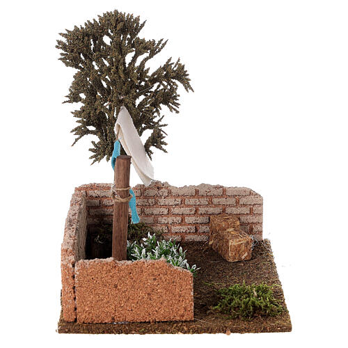 Décor jardin avec linge étendu crèche 10 cm 20x20x15 cm 4