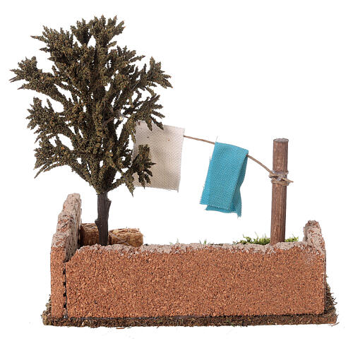 Garden setting with hanging clothes for 10 cm nativity 20x20x15cm 5
