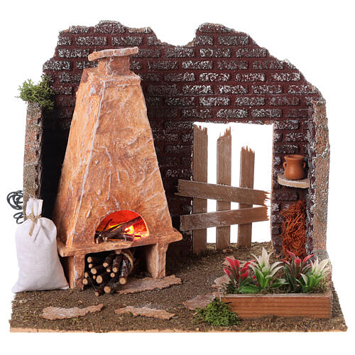 Outdoor wood oven for Nativity Scene with 8 cm characters 15x20x15 cm 1
