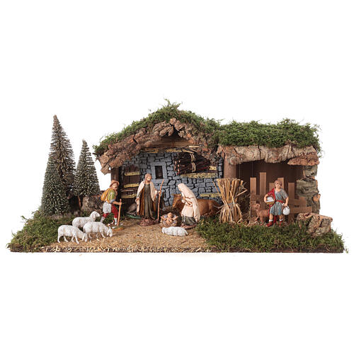 Nativity stable with plaster wall and Moranduzzo pines 20x55x25cm 1
