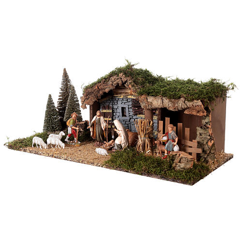 Nativity stable with plaster wall and Moranduzzo pines 20x55x25cm 4