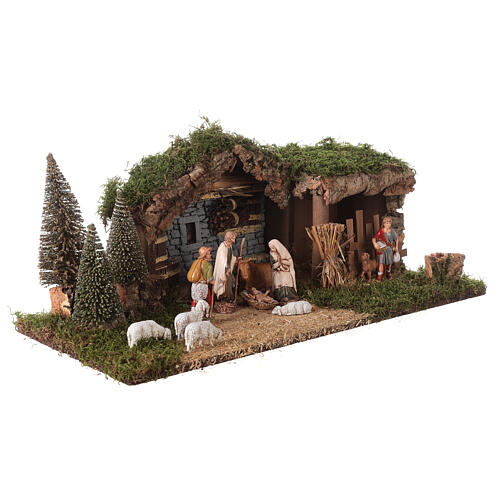 Nativity stable with plaster wall and Moranduzzo pines 20x55x25cm 5