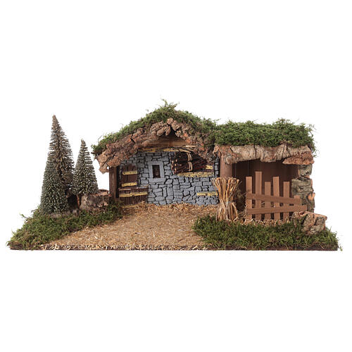 Nativity stable with plaster wall and Moranduzzo pines 20x55x25cm 9
