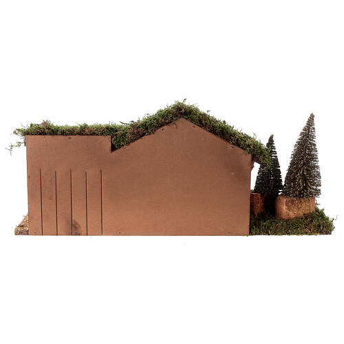 Nativity stable with plaster wall and Moranduzzo pines 20x55x25cm 10