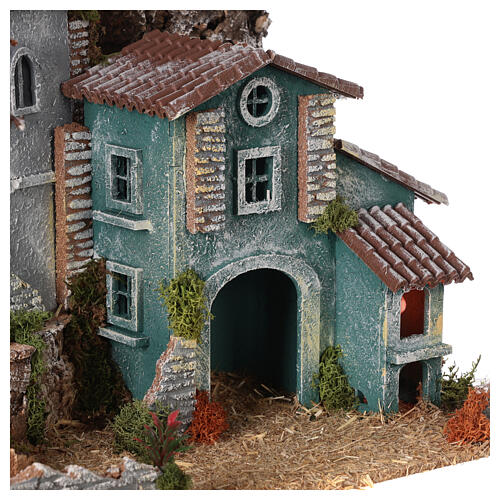 Fortress and house with oven, Moranduzzo Nativity Scene with 6 cm figurines, 19th century style, 40x30x30 cm 2