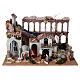 Aqueduct, house with fire and Moranduzzo's Nativity Scene with 10 cm figurines, 19th century style, 60x30x40 cm s1