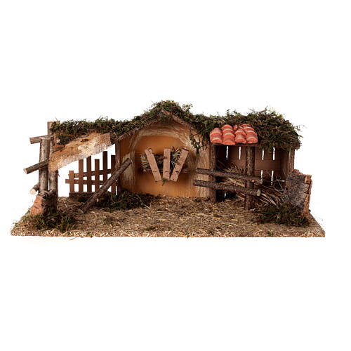 Stable with sheeps and Moranduzzo's Nativity Scene, 10 cm characters, 19th century style, 30x60x20 cm 7