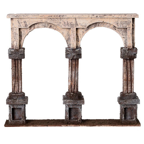 Colunata 2 arcos base de madeira, miniatura para presépio figuras altura média 10 cm 1