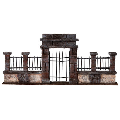 Half-open gate with low wall for Nativity Scene with 10 cm characters 1