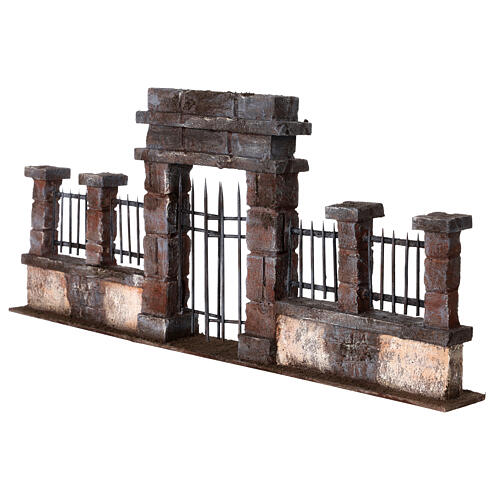 Half-open gate with low wall for Nativity Scene with 10 cm characters 3