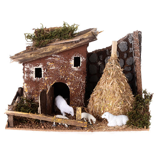 Barn with sheeps for Nativity Scene with 8 cm characters 15x20x15 cm 1