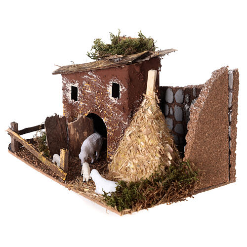 Barn with sheeps for Nativity Scene with 8 cm characters 15x20x15 cm 2