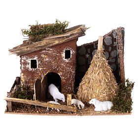 Fienile con pecore presepe 8cm 15x20x15cm