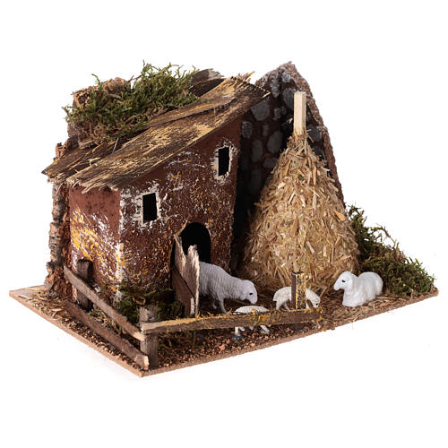 Barn with sheep, nativity scene 8cm 15x20x15cm 3