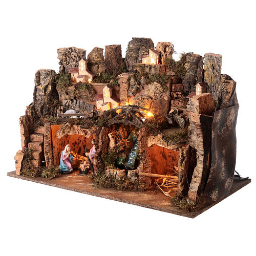 Presepe con Natività luci cascata presepe 10cm 35x60x45cm 3