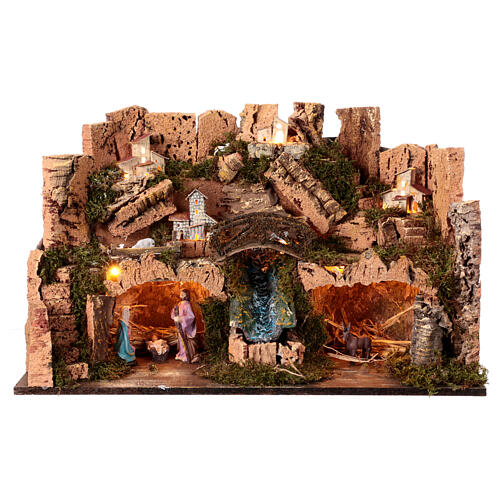 Presepe con Natività luci cascata presepe 10cm 35x60x45cm 7