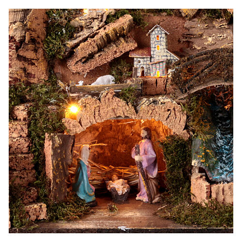 Nativity scene with lighted village waterfall 10cm 35x60x45cm 8