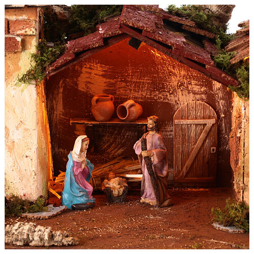 Stable for Nativity Scene with 10 cm characters and lights 25x50x30 cm 2