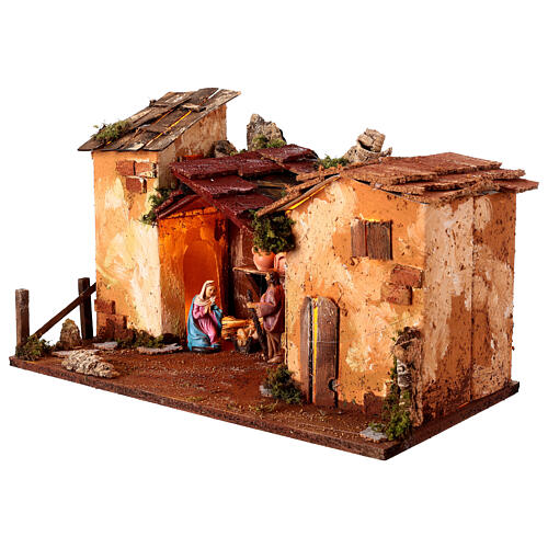 Stable for Nativity Scene with 10 cm characters and lights 25x50x30 cm 3