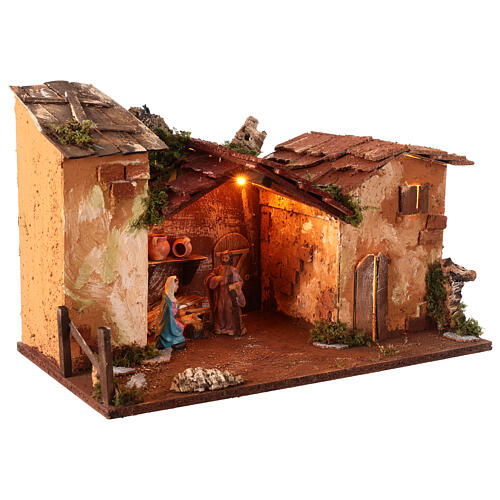 Stable for Nativity Scene with 10 cm characters and lights 25x50x30 cm 4