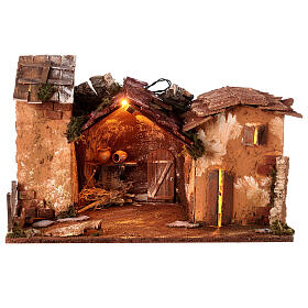 Nativity stable with lights for nativity scene 10cm 25x50x30cm