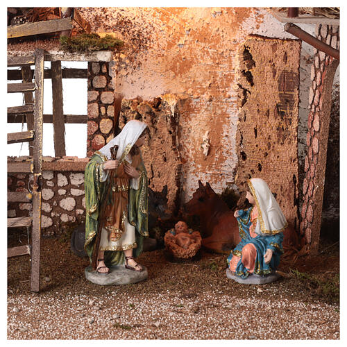 Stable with hayloft and lights for Nativity Scene with 20 cm characters 45x60x35cm cm 2