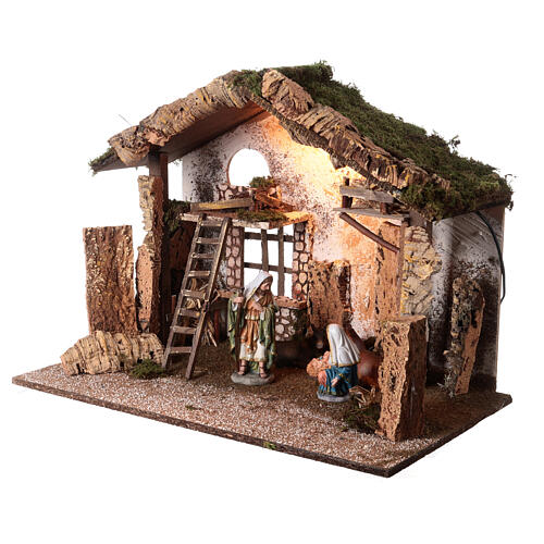 Stable with hayloft and lights for Nativity Scene with 20 cm characters 45x60x35cm cm 3