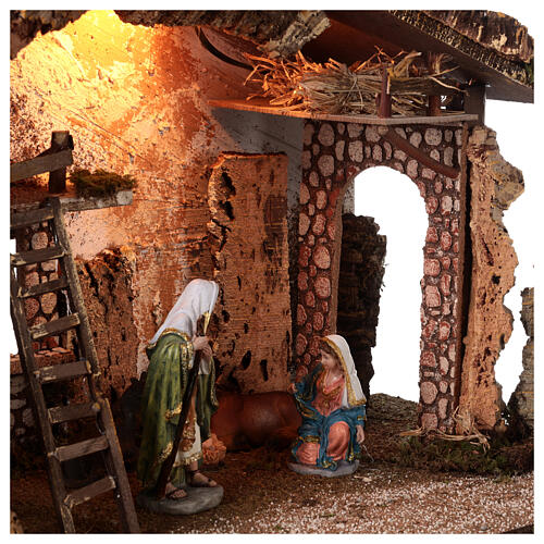 Stable with hayloft and lights for Nativity Scene with 20 cm characters 45x60x35cm cm 6