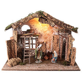 Lighted Stable with hay for nativity scene 20cm 45x60x35cm