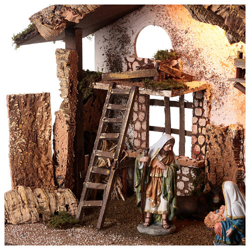 Lighted Stable with hay for nativity scene 20cm 45x60x35cm 4