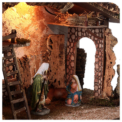 Lighted Stable with hay for nativity scene 20cm 45x60x35cm 6