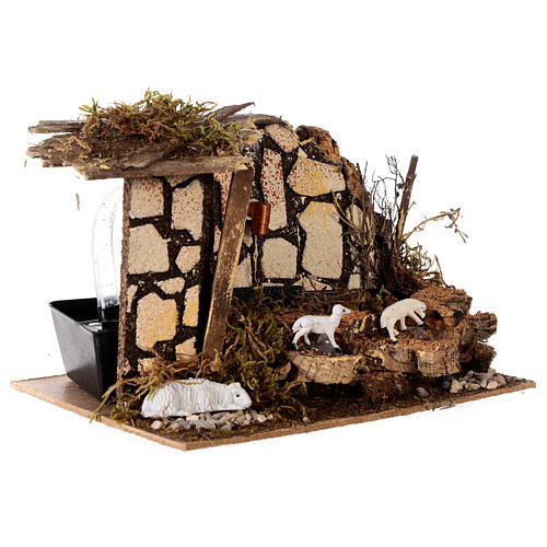 Fontanna z pompą i zwierzętami, do szopki 10cm, 15x20x15cm 3