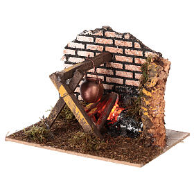 Firecamp with light and pot for Nativity Scene with 10 cm characters 10x15x10 cm