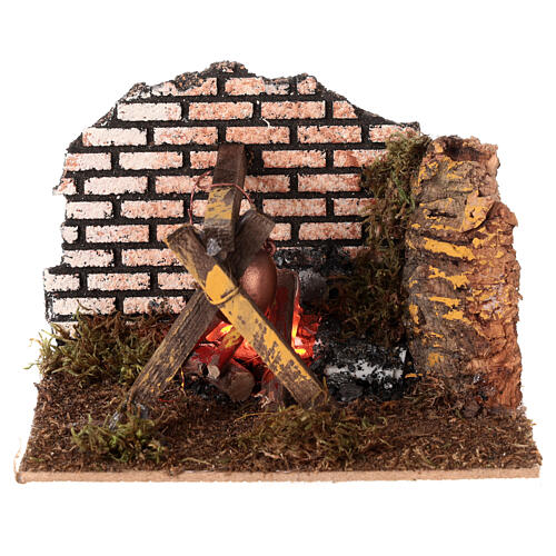 Firecamp with light and pot for Nativity Scene with 10 cm characters 10x15x10 cm 1