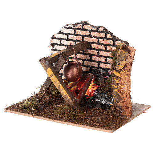 Firecamp with light and pot for Nativity Scene with 10 cm characters 10x15x10 cm 2