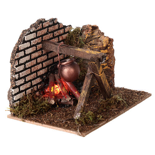 Firecamp with light and pot for Nativity Scene with 10 cm characters 10x15x10 cm 3
