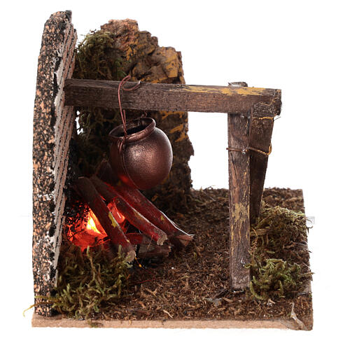 Firecamp with light and pot for Nativity Scene with 10 cm characters 10x15x10 cm 4