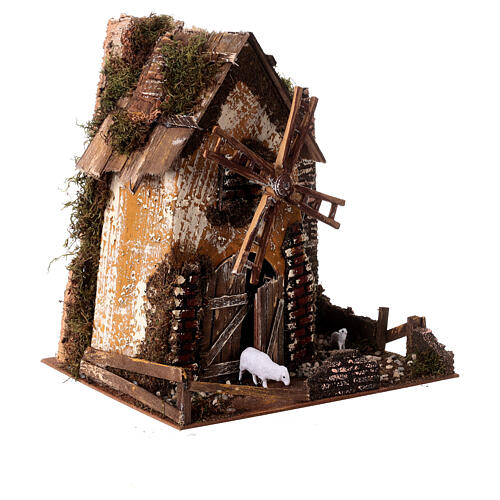 Windmill with sheeps for Nativity Scene with 8 cm characters 25x30x20 cm 3