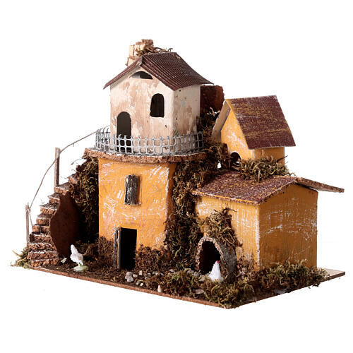 Dwupoziomowy domek wiejski, do szopki 4 cm, 20x20x15cm 2