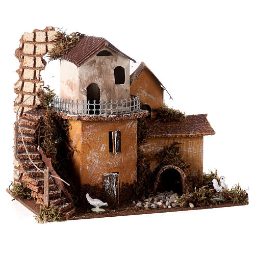 Dwupoziomowy domek wiejski, do szopki 4 cm, 20x20x15cm 3