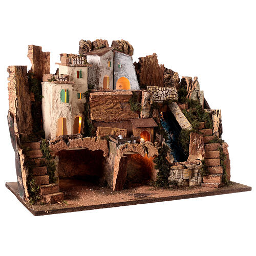 Hamlet with waterfall and lights for 10 cm Nativity Scene 45x60x35 cm 3