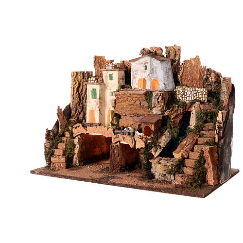 Hameau avec chute d'eau et éclairage 45x60x35 cm crèche 10 cm 2