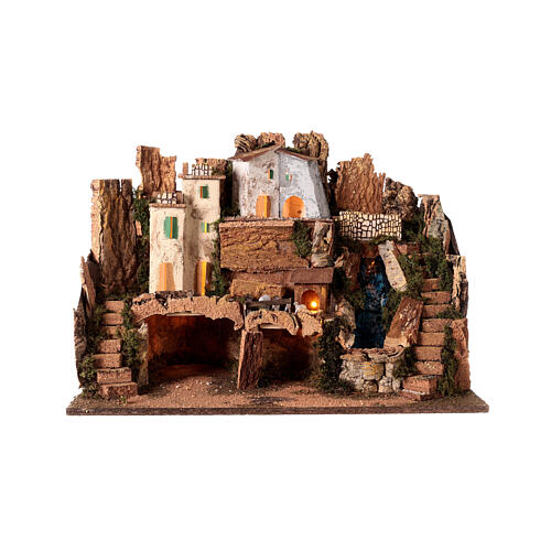 Block of houses waterfall lights 10 cm nativity 45x60x35 cm 1